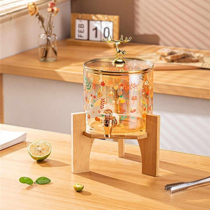 Bellemax 3 Litre Glass Iced Drink Dispenser Tap,Glass Lid and Wooden Stand– Cold Beverage Dispenser for Beer, Water, Cocktails, Detox Drinks & More, Perfect for Parties, Home & Events (BS-03) - Image 1