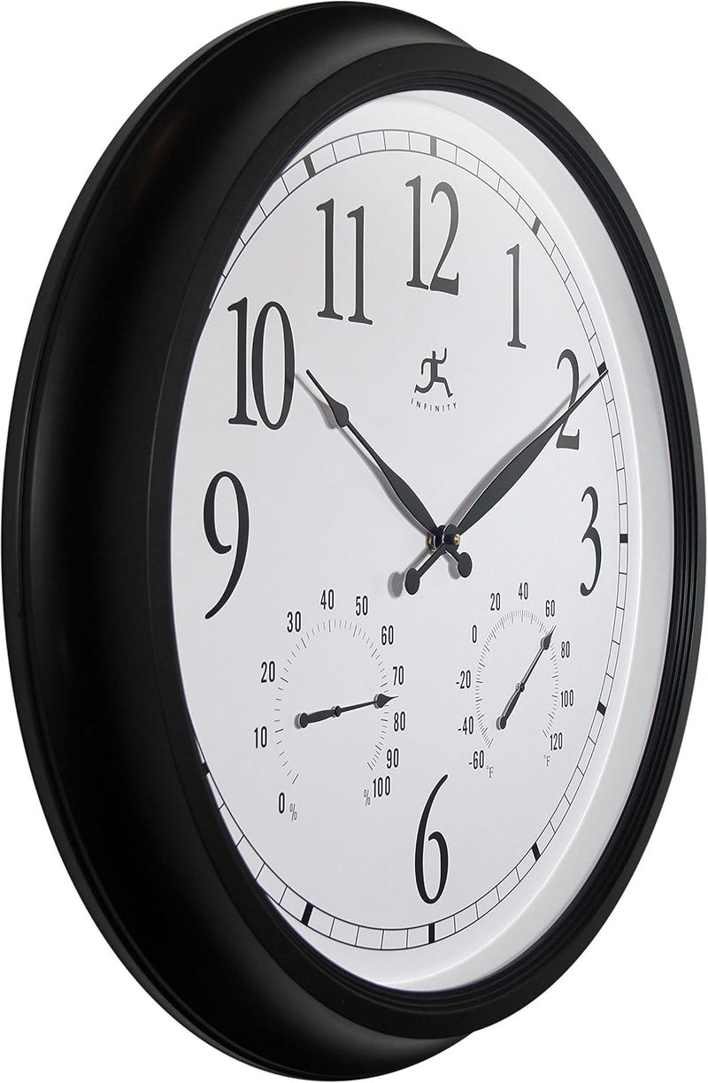 Infinity Instruments 24 inch Classic Black Wall Clock Thermometer Humidity Outdoor | Round Outdoor Wall Clock | Outdoor Indoor Thermometer Clock Hygrometer | Great for Garage, Patio, Pool, Outdoors - Image 3