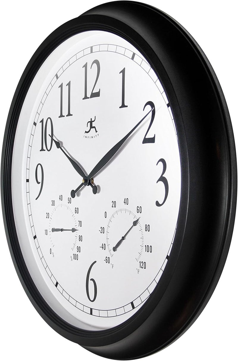 Infinity Instruments 24 inch Classic Black Wall Clock Thermometer Humidity Outdoor | Round Outdoor Wall Clock | Outdoor Indoor Thermometer Clock Hygrometer | Great for Garage, Patio, Pool, Outdoors - Image 4