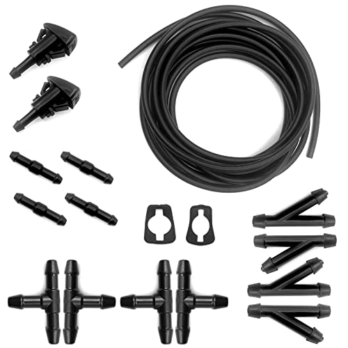 OSIFIT Windshield Washer Hose Kit, 5M Washer Fluid Hose+12 Pcs Hose Connectors+2 Fan Nozzles+2 Rubber Gaskets, Connect Car Water Pump and Nozzles, Suitable for Most Car Windshield Washer Tubing - Image 1