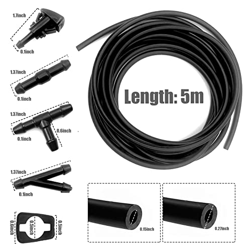 OSIFIT Windshield Washer Hose Kit, 5M Washer Fluid Hose+12 Pcs Hose Connectors+2 Fan Nozzles+2 Rubber Gaskets, Connect Car Water Pump and Nozzles, Suitable for Most Car Windshield Washer Tubing - Image 2