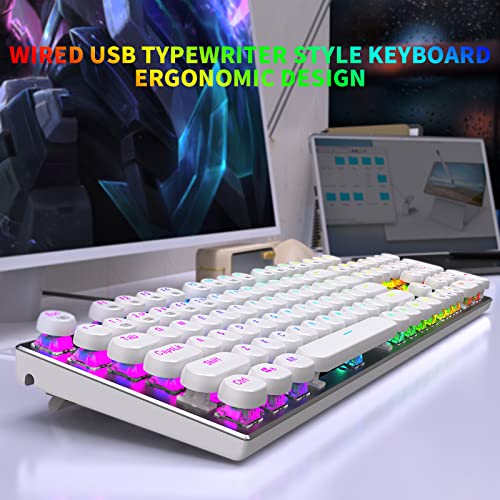 HUO JI EYooso Z88 Wired Typewriter Style Mechanical Gaming Keyboard Programmable RGB Backlit Blue Switches Clicky USBC Cable Metal Panel 104 DoubleShot Keycaps for PC White - Image 3