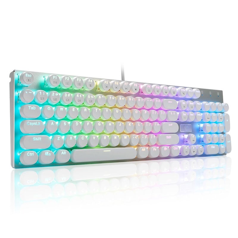 HUO JI EYooso Z88 Wired Typewriter Style Mechanical Gaming Keyboard Programmable RGB Backlit Blue Switches Clicky USBC Cable Metal Panel 104 DoubleShot Keycaps for PC White - Image 2