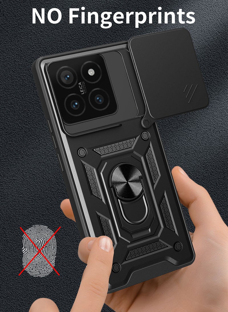 حافظة ل Xiaomi 14T 5G مع غطاء كاميرا منزلق، مسند، PC+TPU ثنائي الطبقةBlack - Image 5