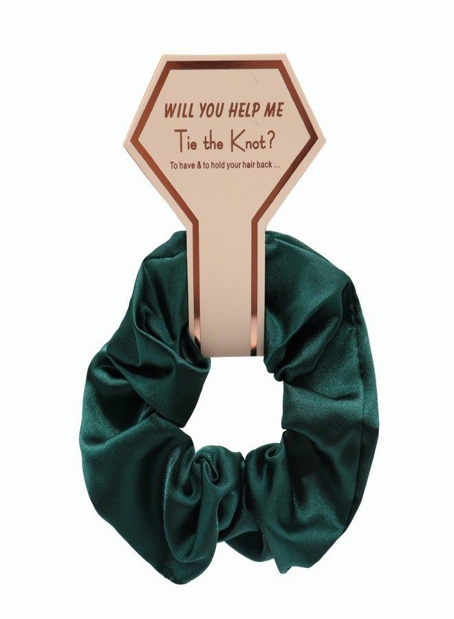 OWITER Satin Bridesmaid Scrunchies Bachelorette Hair Ties Set of 6 Bridal Shower No Damage Hairties ideas Gift for Wedding Party (dark green) - Image 2