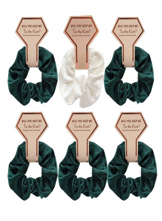 OWITER Satin Bridesmaid Scrunchies Bachelorette Hair Ties Set of 6 Bridal Shower No Damage Hairties ideas Gift for Wedding Party (dark green) - Image 5