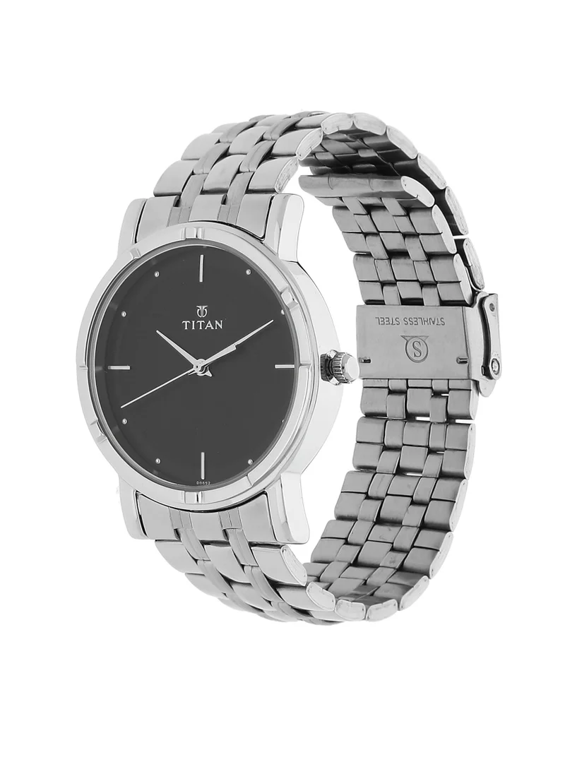 TITAN Titan Men's Elegance Watch: Black Dial with Sleek Link Strap