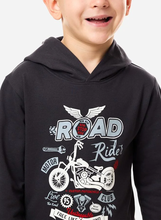 victor and jane Graphic Print Regular Fit Hoodie by Styli