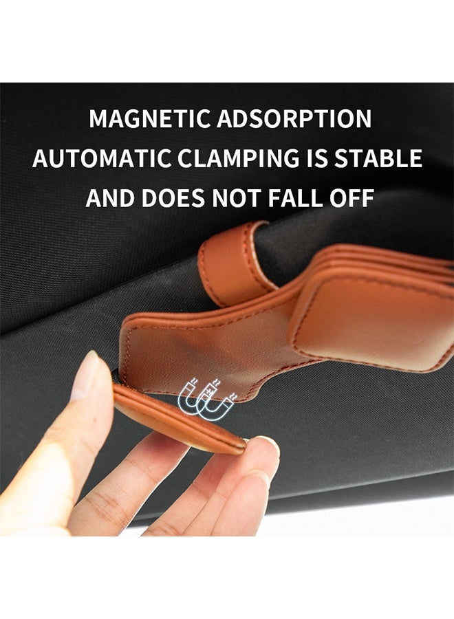 Car Sunglasses Holder, Elegant Design Eyeglass Hanger Holder, Strong Car Visor Eyeglass Clip Hanger, Soft Leather Sunglasses Holder, Magnetic Buckle Sun Visor Sunglass Clip for RVs, Cars and SUVs - Image 2