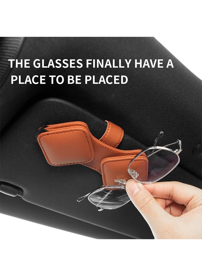 Car Sunglasses Holder, Elegant Design Eyeglass Hanger Holder, Strong Car Visor Eyeglass Clip Hanger, Soft Leather Sunglasses Holder, Magnetic Buckle Sun Visor Sunglass Clip for RVs, Cars and SUVs - Image 5