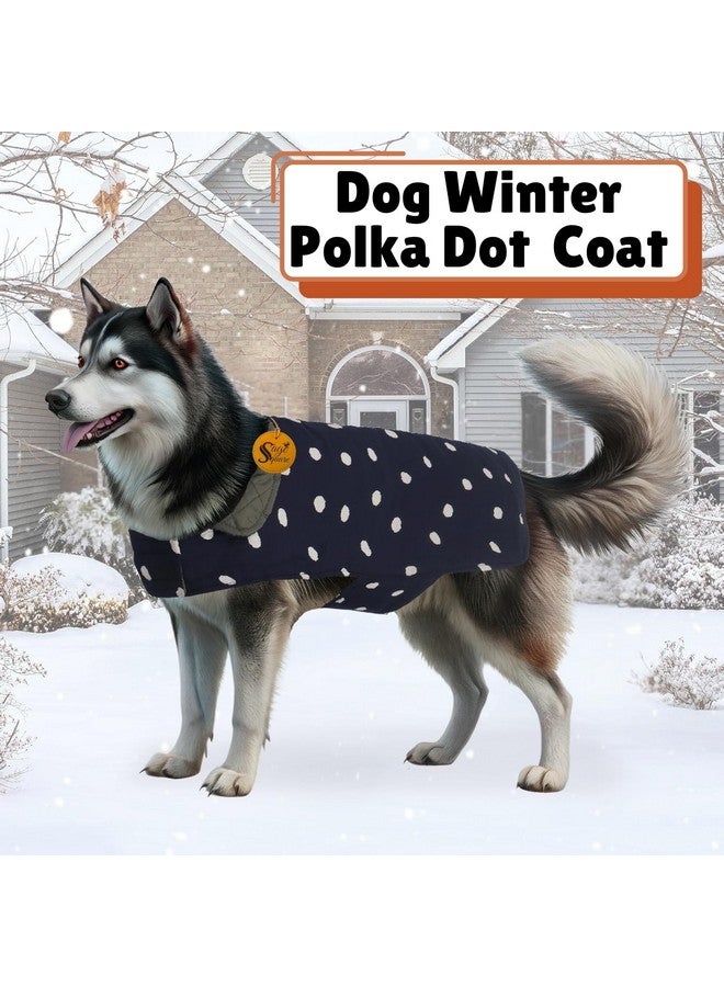 Sage Square معطف شتوي للكلاب بنقشة بولكا دوت قابل للعكس - جاكيت حيوانات أليفة مقاوم للعوامل الجوية، معزول، قابل للتعديل، ناعم ومريح للراحة الدافئة والمريحة في الداخل والخارج (بولكا أزرق بحري، 3XL - 24 بوصة) - Image 2