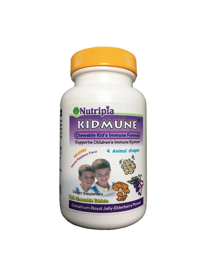 Nutripia Kidmune Children Immune Booster, Kids Immune Support 180 Chewable Mini Tabs - Elderberry, Colostrum, Propolis, Beta Glucan, Astragalus, Vitamin C, D, Zinc,Natural Flavor, 4 Animal Shapes - Image 1