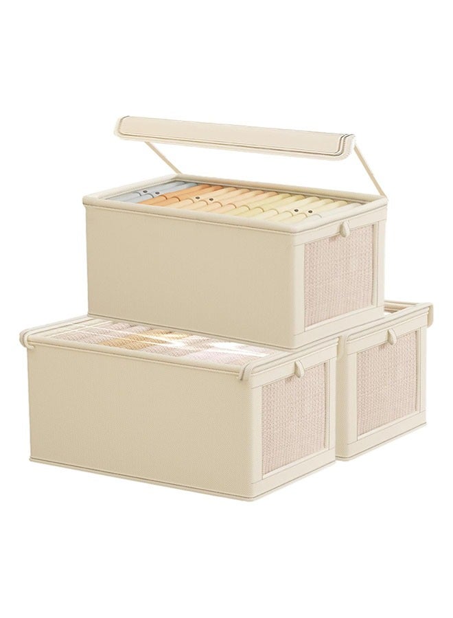 Hihonor 3-Pack Large Storage Baskets for Shelves, Sturdy Fabric Closet Storage Bins for Organizing with Clear Window, Collapsible Home Organization with Lid, Beige - Image 1