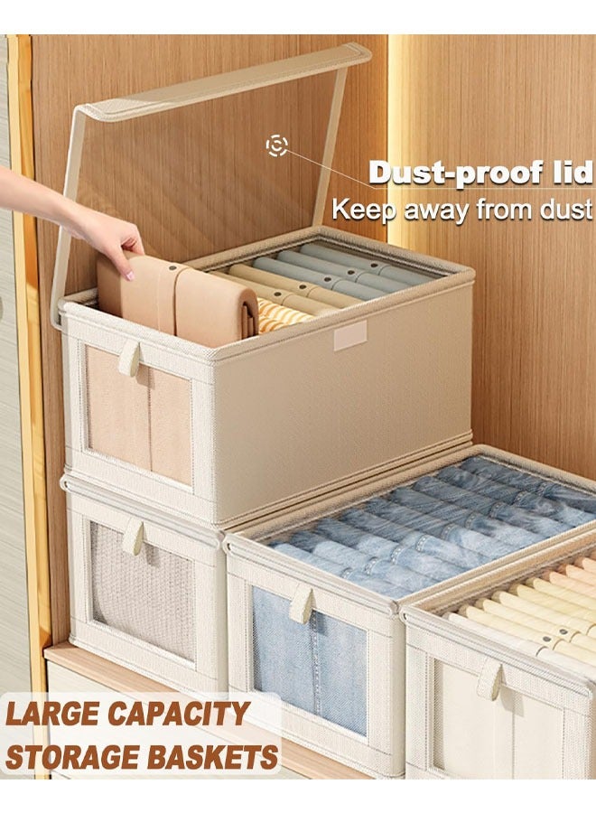 Hihonor 3-Pack Large Storage Baskets for Shelves, Sturdy Fabric Closet Storage Bins for Organizing with Clear Window, Collapsible Home Organization with Lid, Beige - Image 2