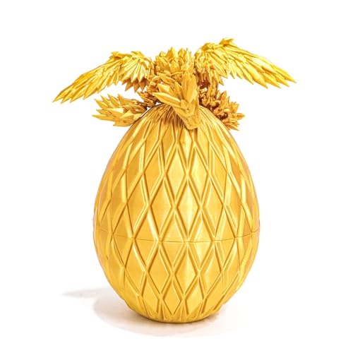Flavery 3D Printed Flying Dragon Egg 7 Winged Dragon in Diamond Easter Eggs Flexible Crystal Animal Inside Mystery Dragon Eggs Gift Desk Decoration Fidget Toy Gold - Image 1