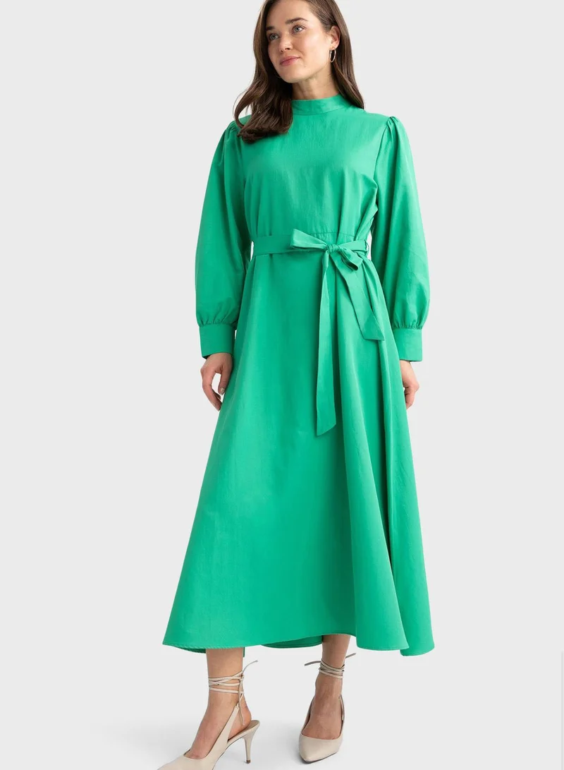 DeFacto Belted Poplin Midi Dress
