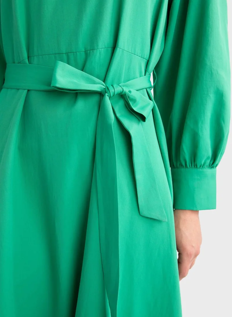 DeFacto Belted Poplin Midi Dress