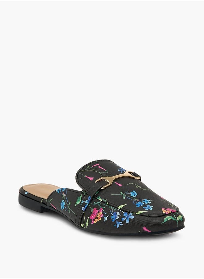 Flora Bella By Shoexpress Women's Floral Print Slip-On Mules with Metallic Accent  - Image 1