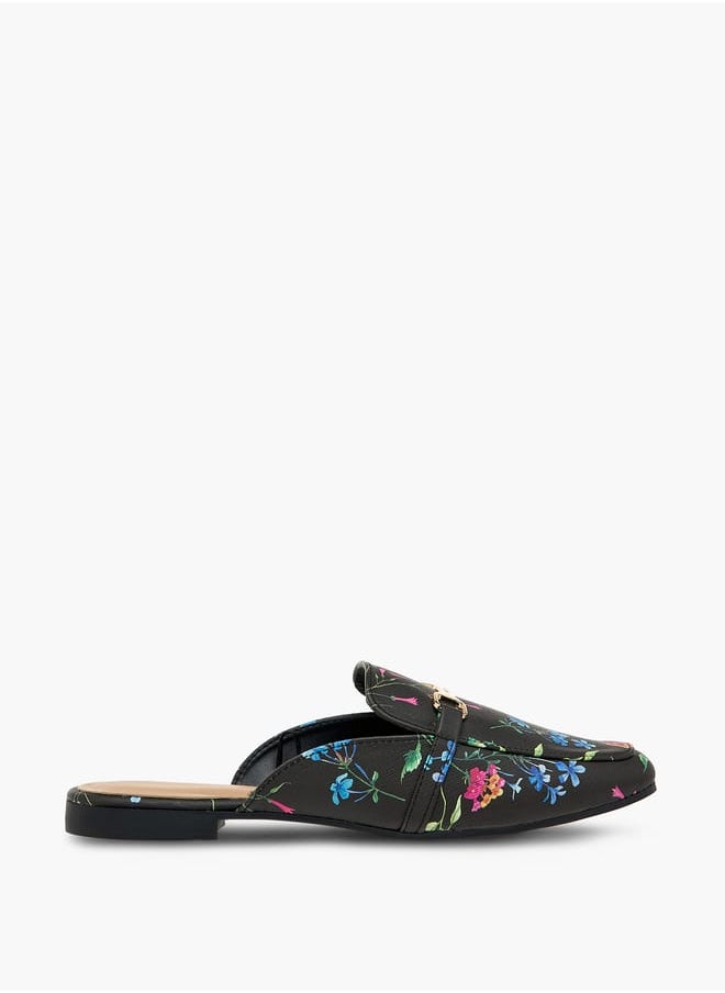 Flora Bella By Shoexpress Women's Floral Print Slip-On Mules with Metallic Accent  - Image 2