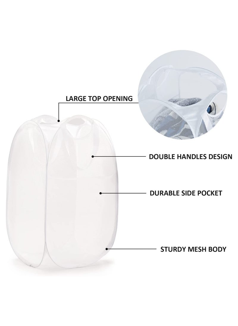 Alruht 2 Pack Home Laundry Basket, Foldable Storage Basket, Mesh Popup Laundry Basket, Collapsible Clothes Washing Laundry Hamper with Carry Handle, White  - Image 3