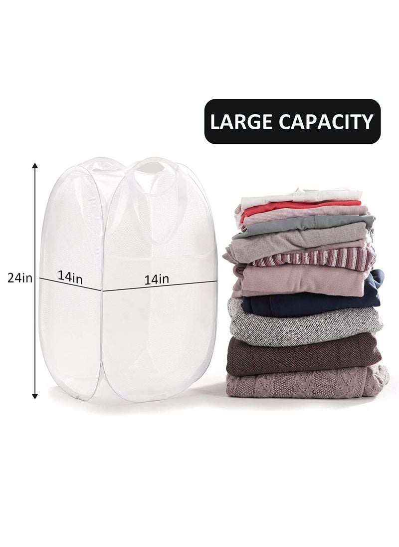 Alruht 2 Pack Home Laundry Basket, Foldable Storage Basket, Mesh Popup Laundry Basket, Collapsible Clothes Washing Laundry Hamper with Carry Handle, White  - Image 2