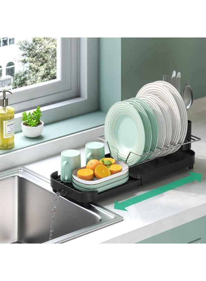 أفضل ذروة رف تجفيف أطباق كبير، منظم مطبخ من الفولاذ المقاوم للصدأ بطبقتين مع حامل أدوات، رف لوح تقطيع ونظام تصريف، رف أطباق للطاولة - Image 1