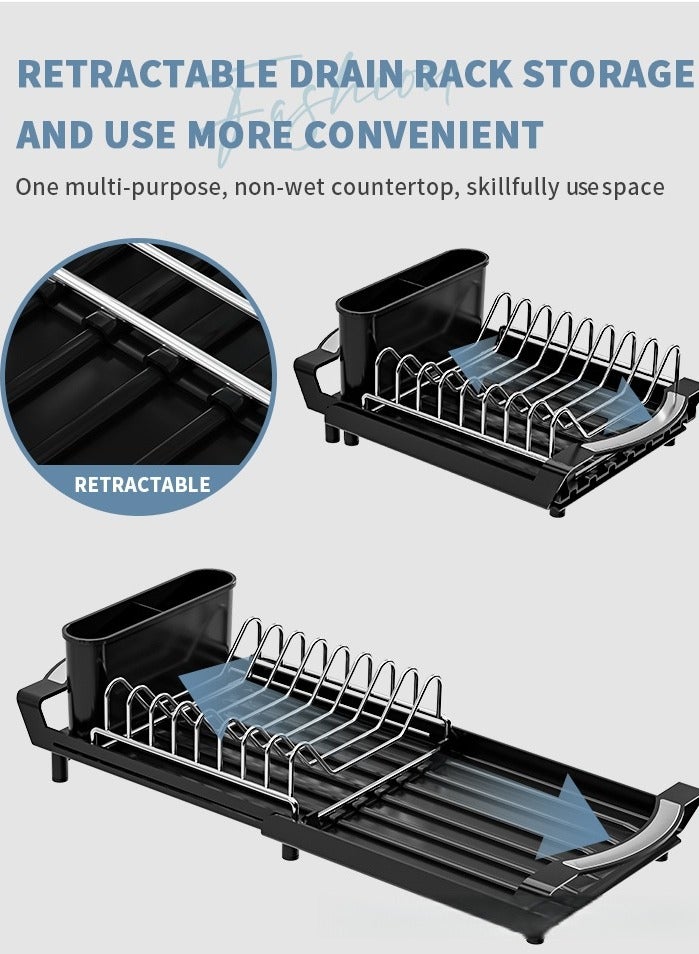 أفضل ذروة رف تجفيف أطباق كبير، منظم مطبخ من الفولاذ المقاوم للصدأ بطبقتين مع حامل أدوات، رف لوح تقطيع ونظام تصريف، رف أطباق للطاولة - Image 4