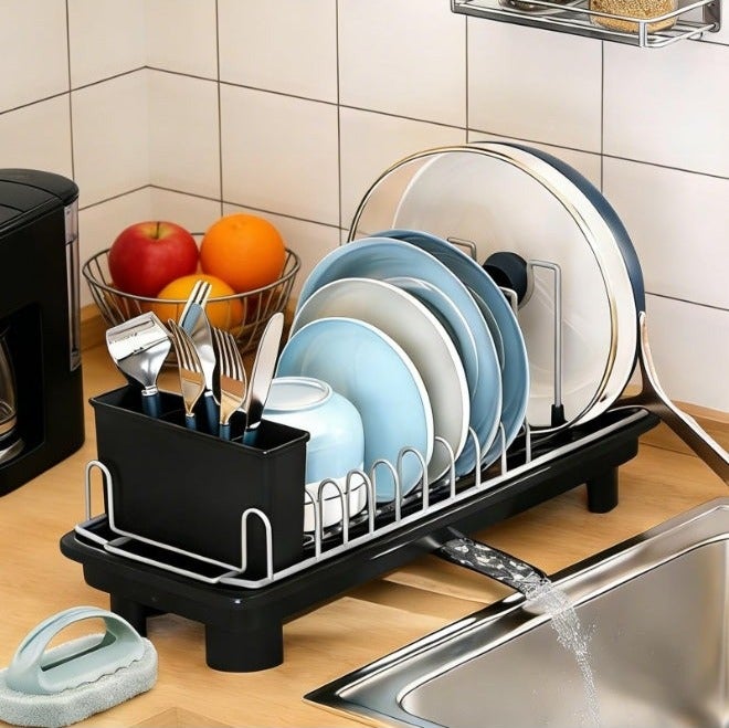 BESTPEAK Dish Drying Rack For Kitchen With Drainboard,Dish Drainer Plate Rack Dish rake Kitchen Organizer，Removable Utensil Holder and Cup Holder,Stainless Steel Kitchen Organizers for Dishes, Spoons and Forks - Image 1