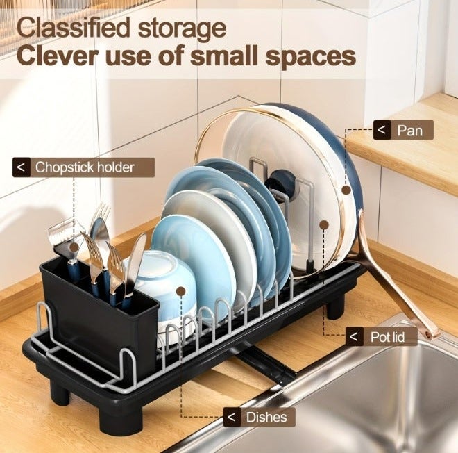 BESTPEAK Dish Drying Rack For Kitchen With Drainboard,Dish Drainer Plate Rack Dish rake Kitchen Organizer，Removable Utensil Holder and Cup Holder,Stainless Steel Kitchen Organizers for Dishes, Spoons and Forks - Image 4