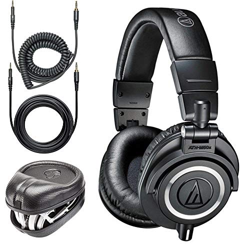Audio-Technica ATH-M50x Professional Monitor Headphones + Slappa Full Sized HardBody PRO Headphone Case (SL-HP-07) - Image 1
