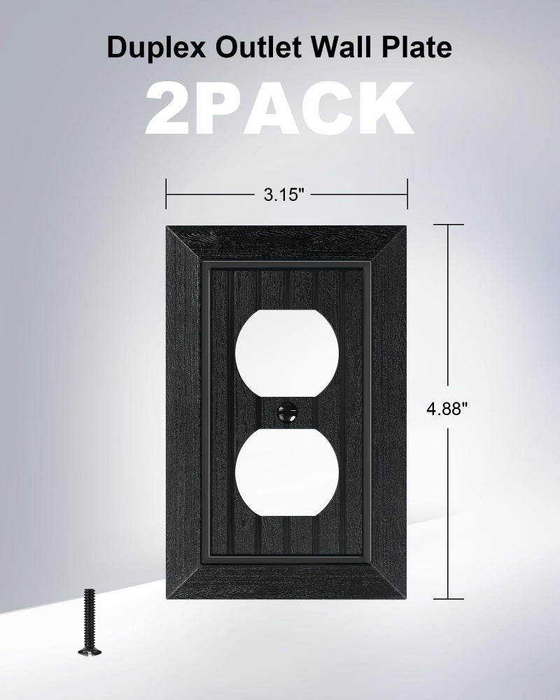 treewell 2-Pack Classic Beadboard Duplex Outlet Cover Plate, Decorative Unbreakable Polycarbonate Switch Plates and Outlet Covers, Matte Black Wall Plates for Electrical Outlets, 1 Gang Receptacle Cover - Image 2