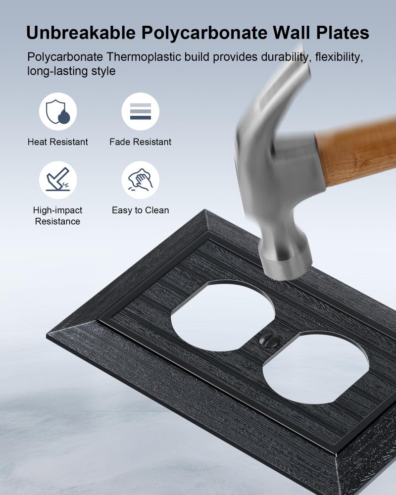 treewell 2-Pack Classic Beadboard Duplex Outlet Cover Plate, Decorative Unbreakable Polycarbonate Switch Plates and Outlet Covers, Matte Black Wall Plates for Electrical Outlets, 1 Gang Receptacle Cover - Image 3