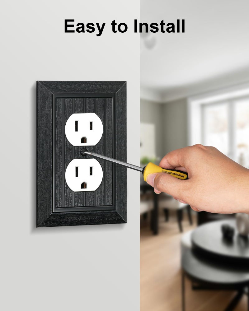 treewell 2-Pack Classic Beadboard Duplex Outlet Cover Plate, Decorative Unbreakable Polycarbonate Switch Plates and Outlet Covers, Matte Black Wall Plates for Electrical Outlets, 1 Gang Receptacle Cover - Image 5