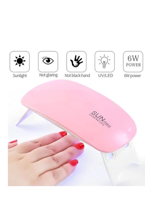مجفف اظافر جل صغير محمول مزود بكابل USB ومصباح LED بالاشعة فوق البنفسجية بقدرة 6 واط - بينك