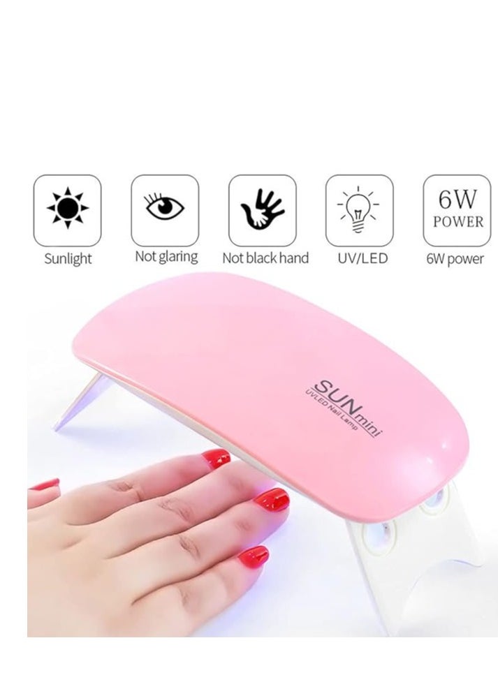 صن ميني مجفف اظافر جل صغير محمول مزود بكابل USB ومصباح LED بالاشعة فوق البنفسجية بقدرة 6 واط - بينك  - Image 1
