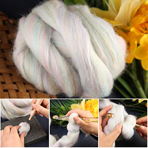 JUPEAN 3.53oz Wool Roving Yarn, Fiber Roving Wool Top, Needle Felting Supplies, Pure Wools, Chunky Yarn, Spinning Wools for Needle Felting Wet DIY Hand Spinning (Multicolor) - Image 4