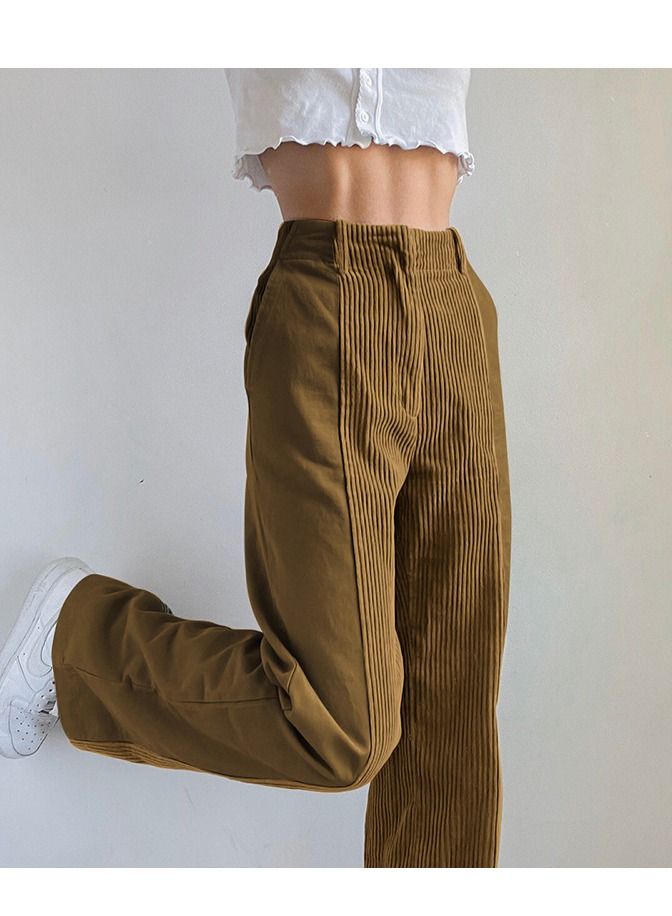 Loquat New Women's Loose Match Color Casual Pants Corduroy Pants  - Image 1
