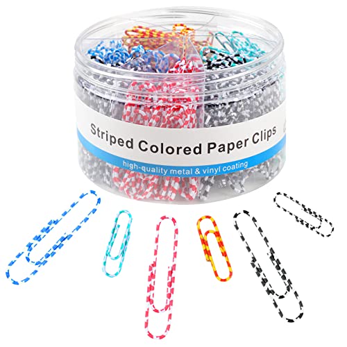 Joyberg 400 PCS Paper Clips, Metal Coated Paperclips, Paper Clips Assorted Sizes Medium & Large, Striped Colored Paper Clips, Colored Paper Clips Teacher Supplies for Home, School, Office (1.1" & 2") - Image 1