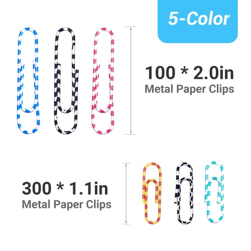 Joyberg 400 PCS Paper Clips, Metal Coated Paperclips, Paper Clips Assorted Sizes Medium & Large, Striped Colored Paper Clips, Colored Paper Clips Teacher Supplies for Home, School, Office (1.1" & 2") - Image 2