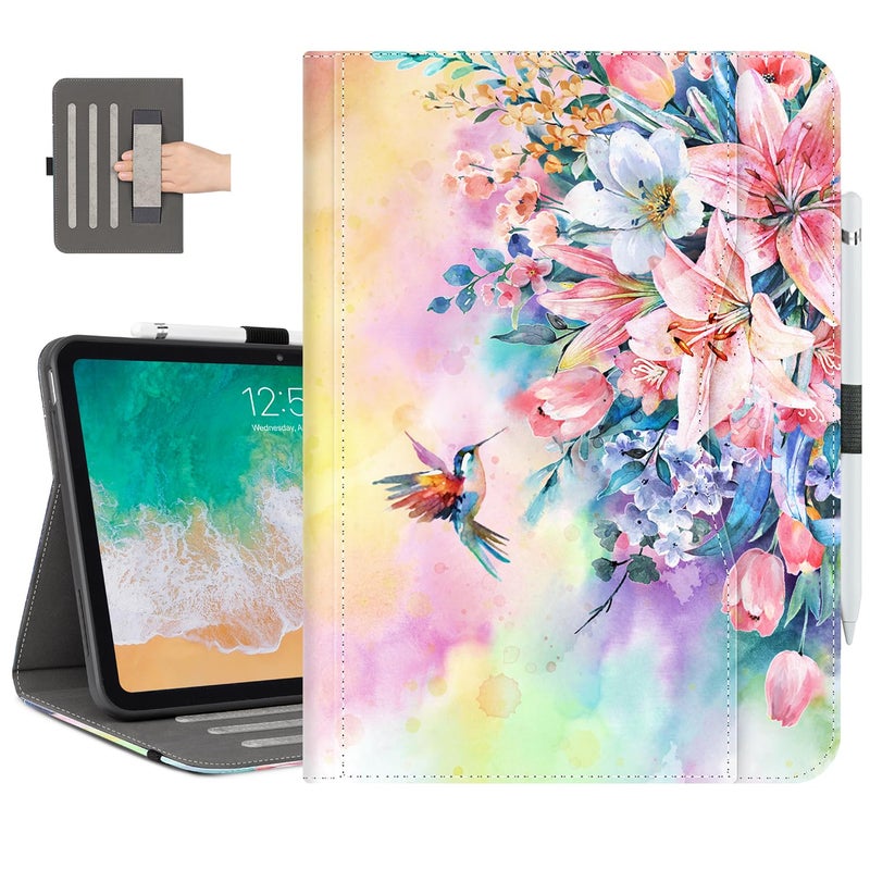 Vimorco Case for iPad (A16) 11th Generation 2025, for iPad 11th/10th Generation Case, Pencil Holder/Hand Strap/Pocket, Multiple Stand Protector Shell Cover, Auto Wake/Sleep, Hummingbird Flower - Image 1