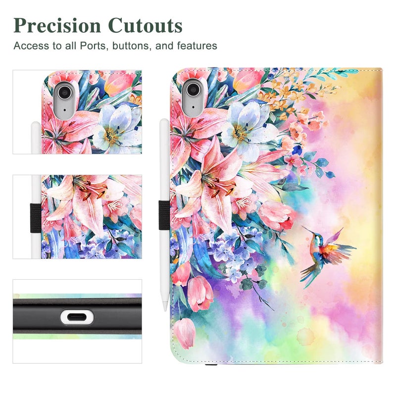 Vimorco Case for iPad (A16) 11th Generation 2025, for iPad 11th/10th Generation Case, Pencil Holder/Hand Strap/Pocket, Multiple Stand Protector Shell Cover, Auto Wake/Sleep, Hummingbird Flower - Image 5