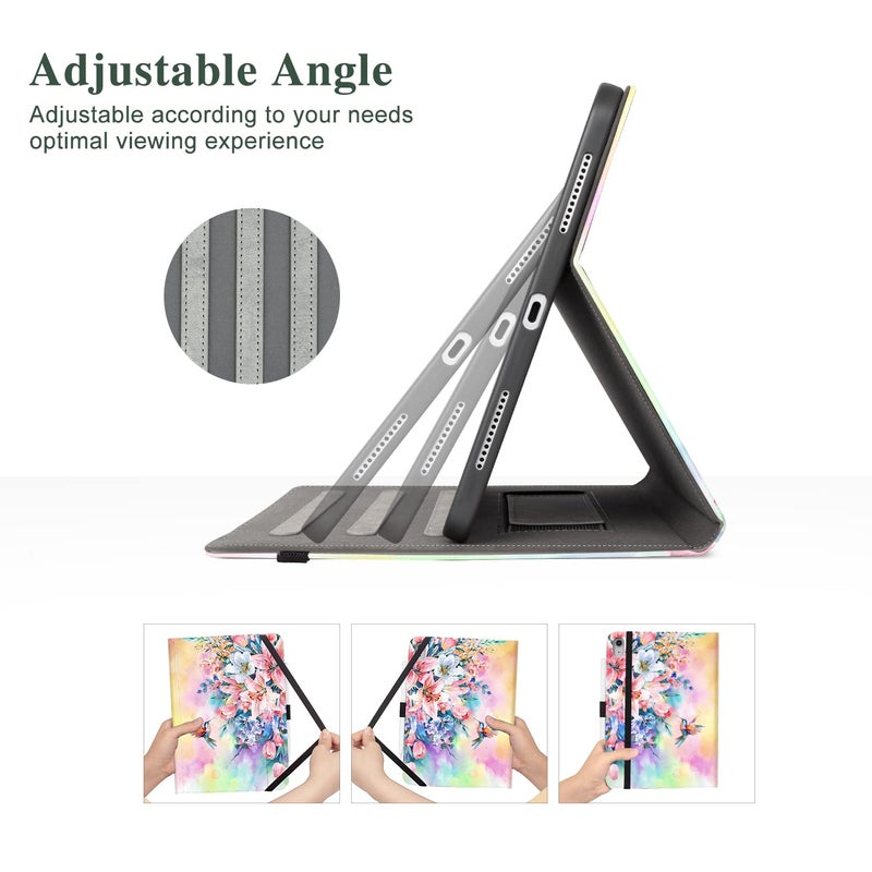 Vimorco Case for iPad (A16) 11th Generation 2025, for iPad 11th/10th Generation Case, Pencil Holder/Hand Strap/Pocket, Multiple Stand Protector Shell Cover, Auto Wake/Sleep, Hummingbird Flower - Image 3