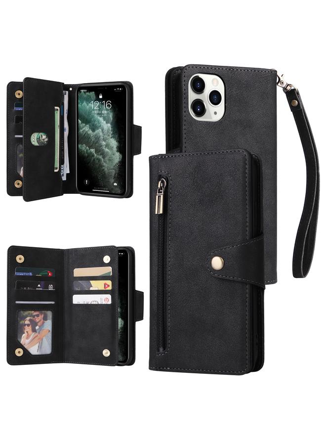 Zaboon Case For iPhone 11 Pro Rivet Buckle 9 Cards Three Fold Leather Phone Case - Image 1