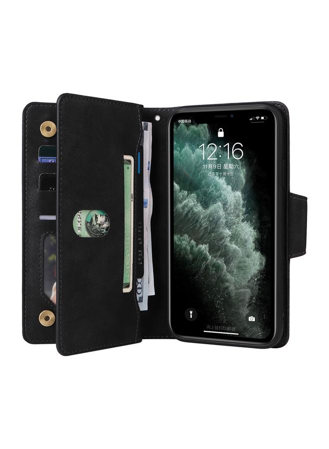 Zaboon Case For iPhone 11 Pro Rivet Buckle 9 Cards Three Fold Leather Phone Case - Image 4