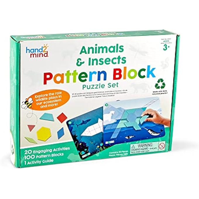 ANIMALS AND INSECTS PATTERN BLOCK PUZZLE SET, SHAPE PUZZLE, TANGRAMS FOR KIDS AGES 4-8, PATTERN BLOCKS CARDS, PATTERN PLAY, SHAPES FOR TODDLERS, KINDERGARTEN LEARNING ACTIVITIES - Image 2