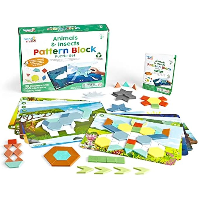 ANIMALS AND INSECTS PATTERN BLOCK PUZZLE SET, SHAPE PUZZLE, TANGRAMS FOR KIDS AGES 4-8, PATTERN BLOCKS CARDS, PATTERN PLAY, SHAPES FOR TODDLERS, KINDERGARTEN LEARNING ACTIVITIES - Image 1