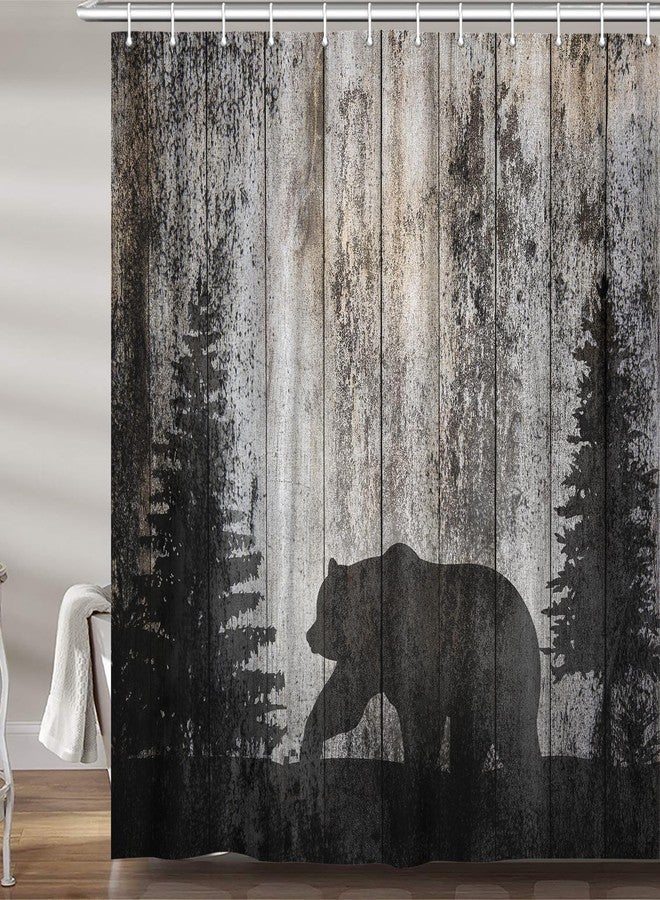 VEIGIKE Rustic Cabin Bear Shower Curtain for Bathroom, Woodland Outdoor Hunting Fabric Shower Curtains Set, Country Native Lodge Wildlife Animas Print Restroom Decor Accessories with Hooks 72X72inches - Image 1