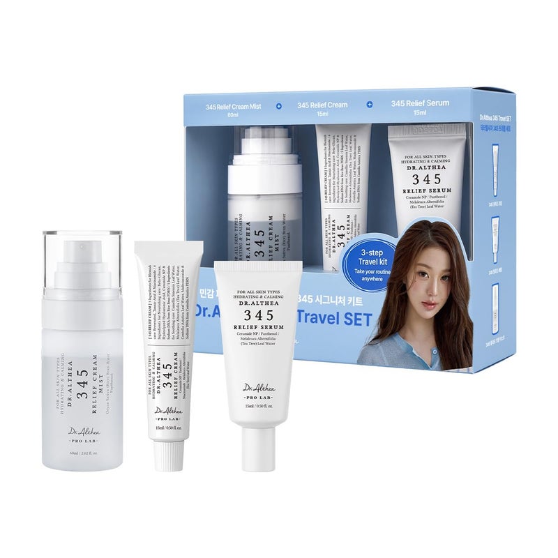Dr.althea 345 Relief Travel Kit – 3-Step Mist, Serum & Cream Set for Blemish & Post-Acne Care, Tea Tree Leaf Water & Ceramide, Vegan, Travel Size (60ml + 15ml + 15ml) - Image 1