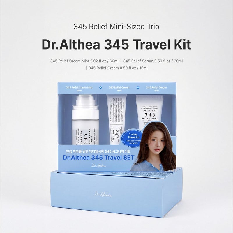 Dr.althea 345 Relief Travel Kit – 3-Step Mist, Serum & Cream Set for Blemish & Post-Acne Care, Tea Tree Leaf Water & Ceramide, Vegan, Travel Size (60ml + 15ml + 15ml) - Image 2