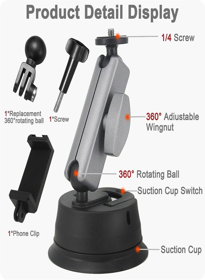 ADOFYS Aluminum Alloy Suction Cup Mount with 1/4 Thread and Phone Holder for GoPro Max Mini Hero 12 11 10 9 8 7 6 Insta360 DJI Action Accessories - Image 5